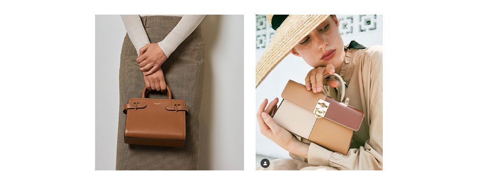 Display of handbag with short handle