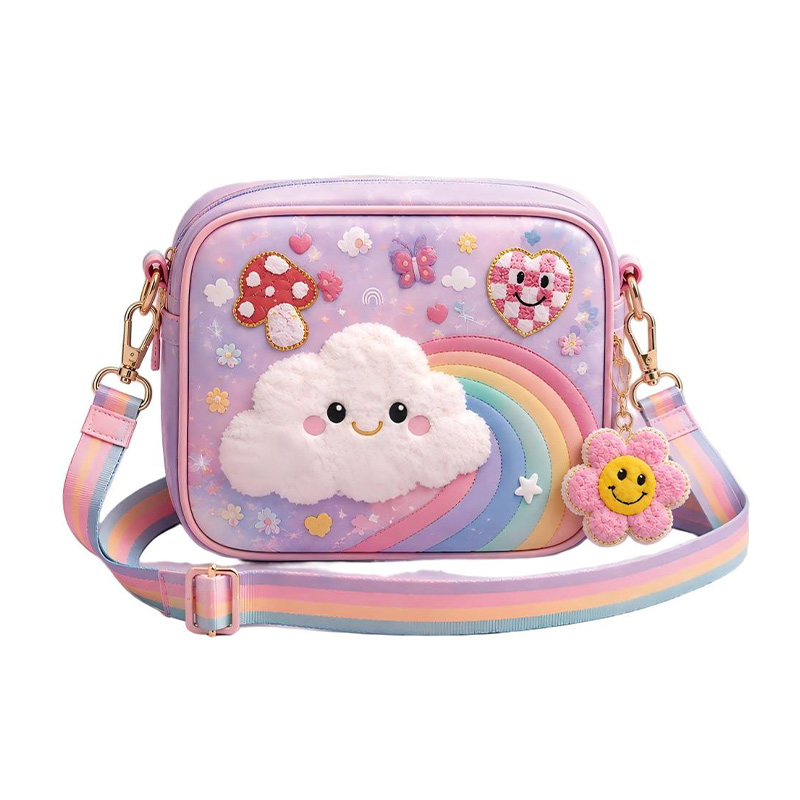 whimsical rainbow cloud kids crossbody bag