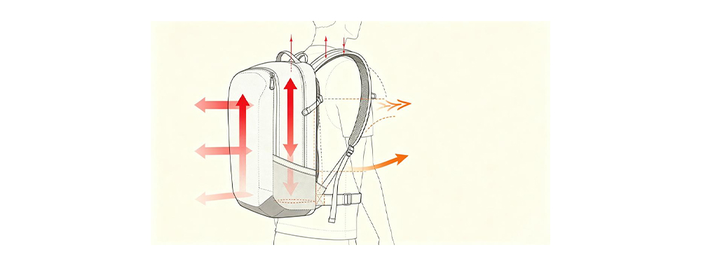 Ergonomic backpack load transfer diagram sketch
