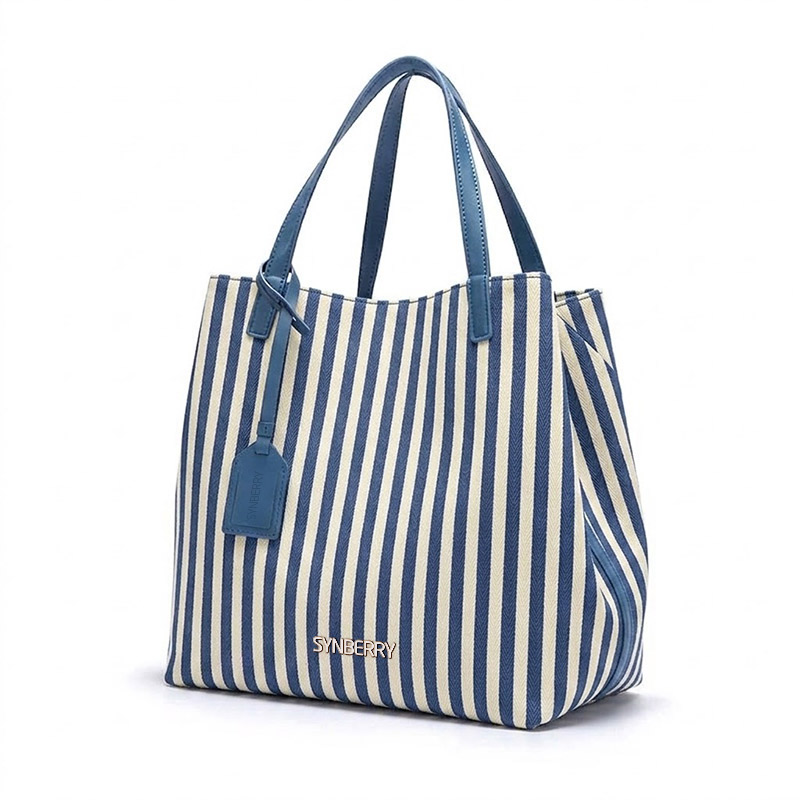 Custom Tote Bag with Blue Stripe Canvas